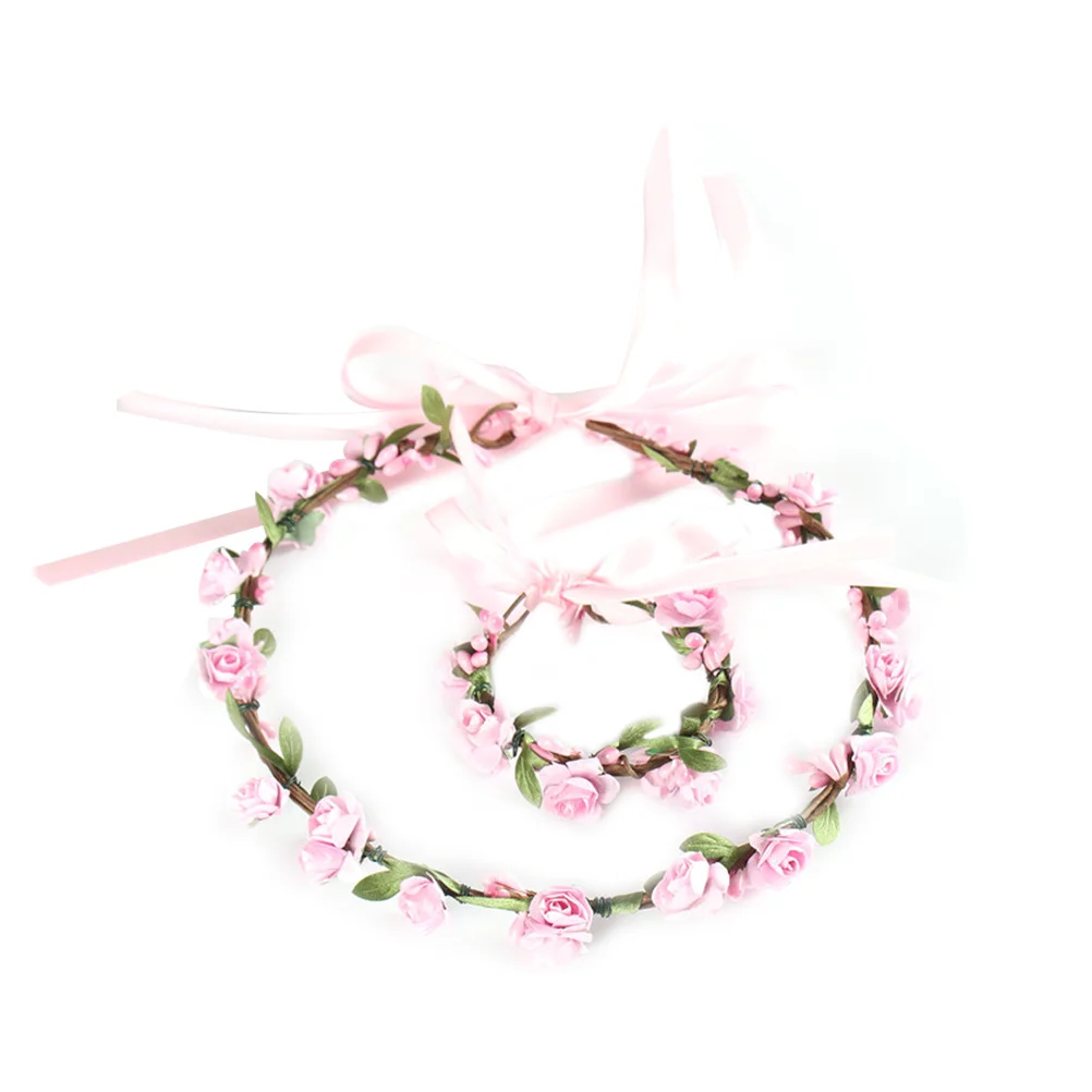 

Artificial Flower Hairband Pink Headband Wristband Holiday Beach Party Hair Hoop Floral Headdress Performance Party Decorative