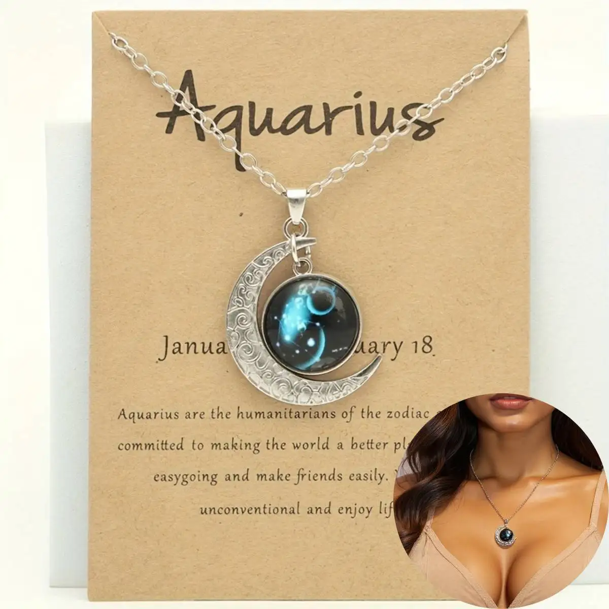 Collar con colgante de Luna del zodiaco que brilla en la oscuridad para mujer, cadena ajustable con detalles de cristal de aleación de Zinc Vintage, joyería de regalo, 1 ud.