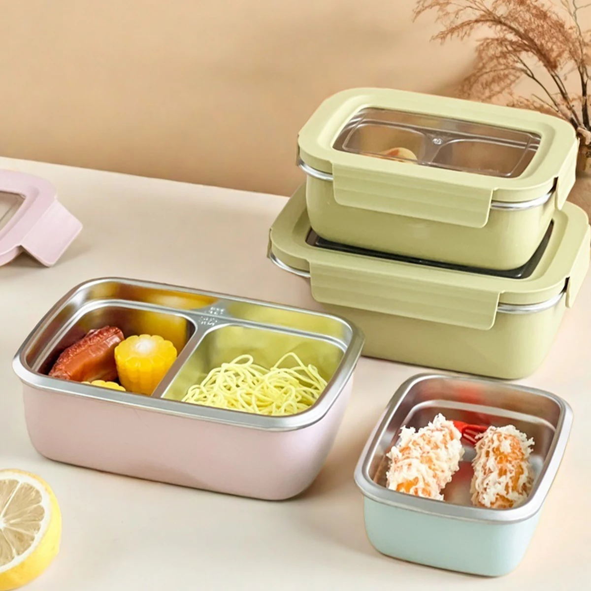 

WORTHBUY 304 Stainless Steel Divided Bento Lunch Box With Detachable Lid Student Portable Large Capacity Sealed Lunch Container