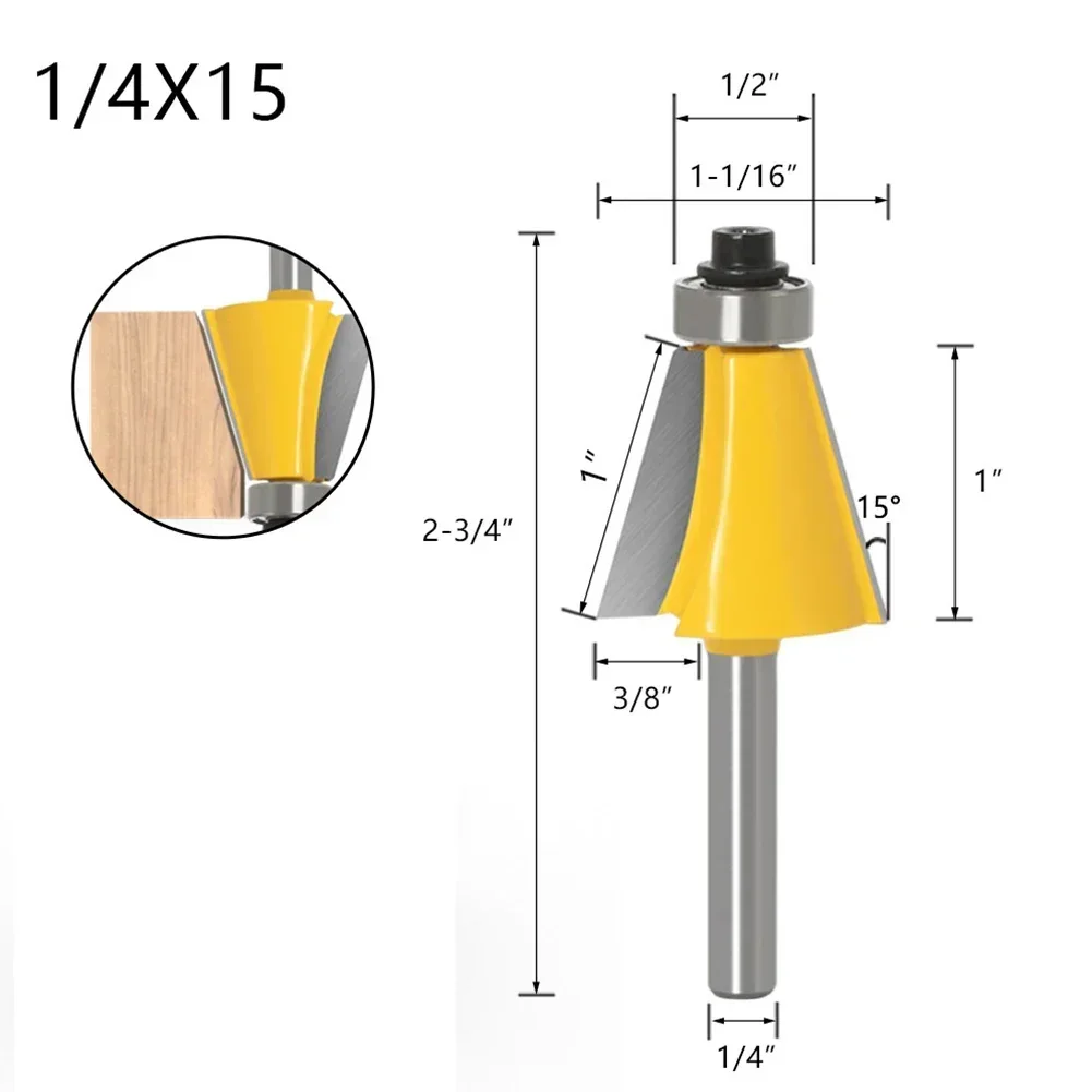 15/22.5/30 Degree Cutter Bevel Router Bit Clean And Debris-free Cutting Enhanced Heat-resistant Coating Fully Enclosed Bearing