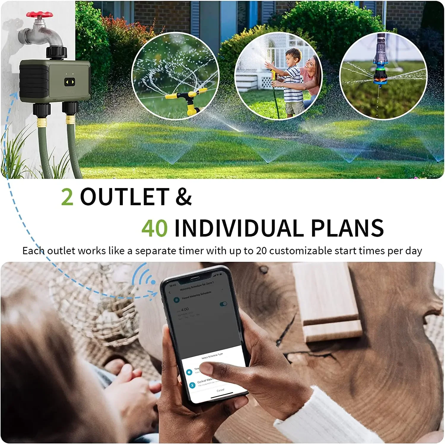 Diivoo-WiFi Temporizador De Água, Inteligente Válvula De Irrigação, Sprinkler Irrigação Controlador, Jardim Rega Automática Sistema 2 Zona