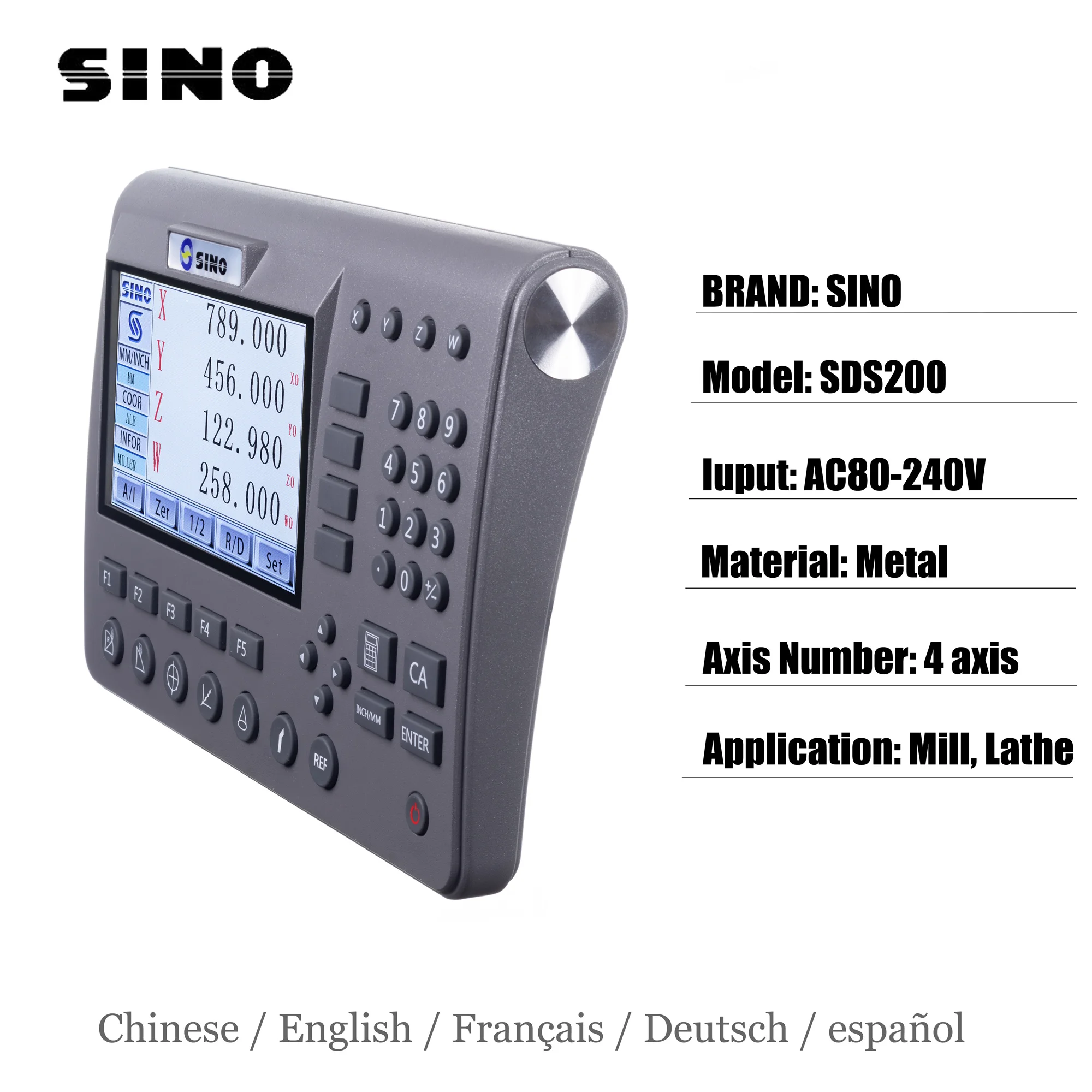 SINO SDS200 Metal 4 Axis LCD Digital Readout Display DRO Kit KA-300 Glass Linear Scale Encoder For Lathe Grinder Millilling Dril