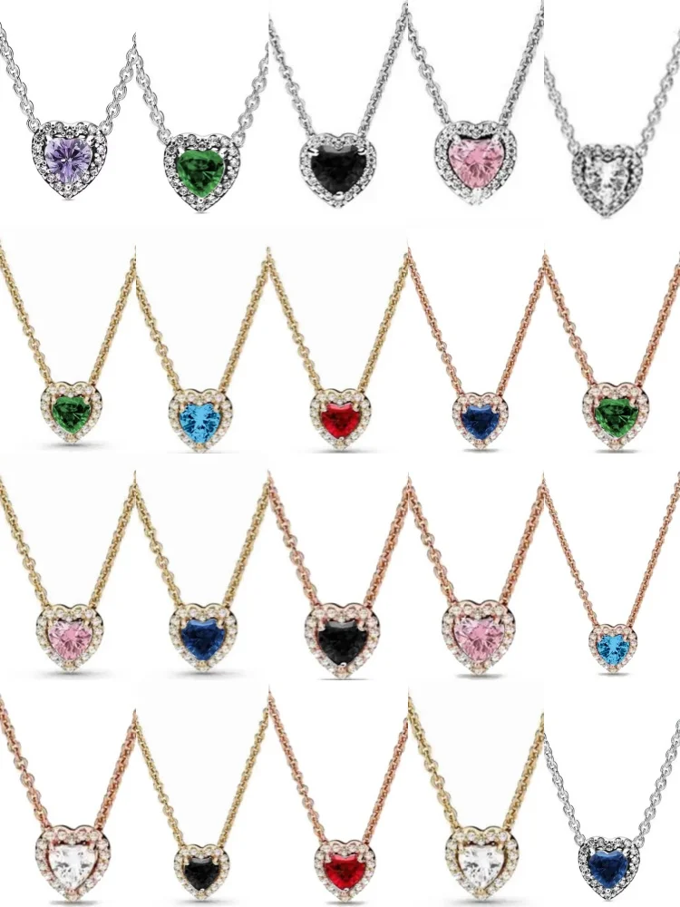 قلادة جديدة من الفضة والوردي والأزرق والأخضر والأرجواني على شكل قلب مناسبة لهدايا مجوهرات عالية الجودة للنساء الأوروبيات