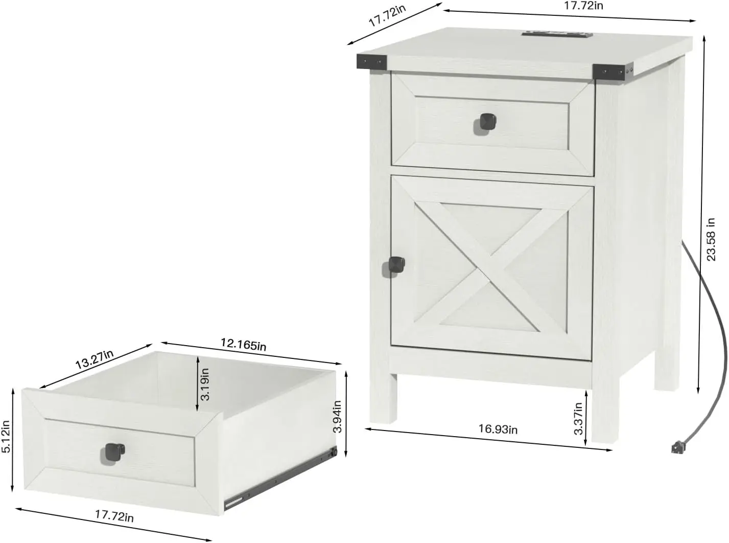 ホワイトサイドテーブル、納屋のドアと引き出し付きの素朴なエンドテーブル、素朴なフローティングナイトスタンド、モダンなベッドサイドテーブル、ナイトスタンド用