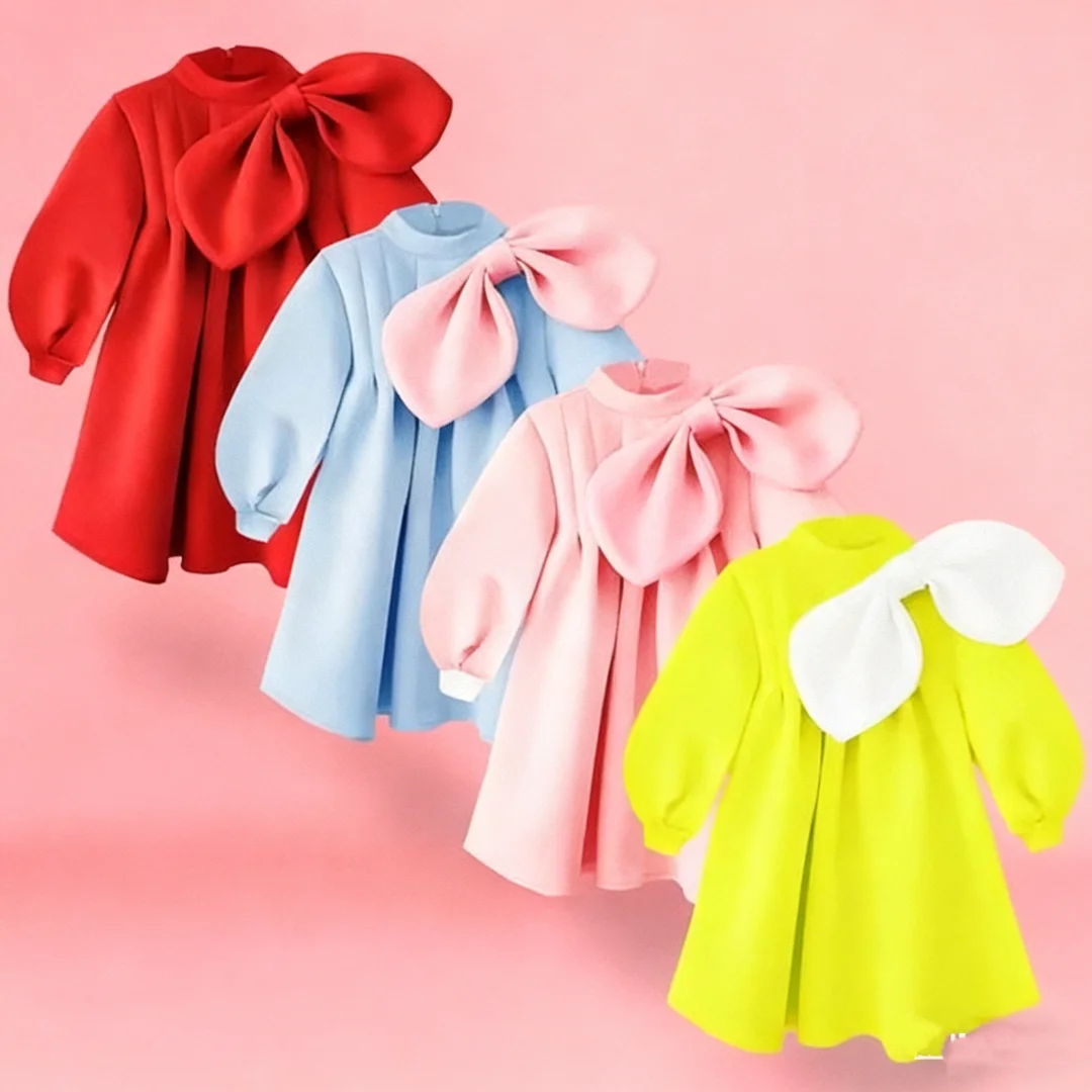 Vestido de noche de princesa boutique para niñas con mangas abullonadas y lazo, vestido de fiesta Eid para boda, cumpleaños, bautismo