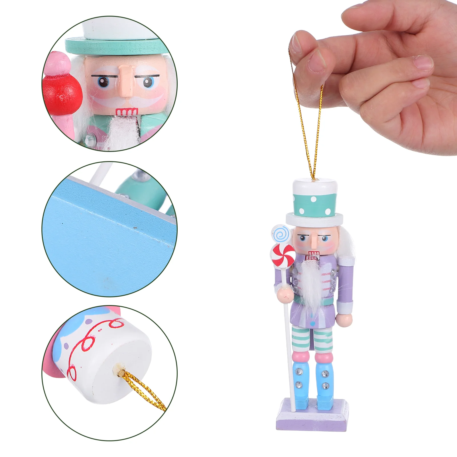 4 Pcs Mini Nutcracker Pendant Peppermint Christmas Candy Nutcrackers Wood Festival