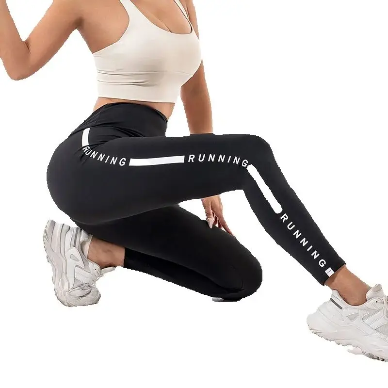 Leggings con letras de secado rápido para mujer, pantalones de yoga ajustados negros finos y modernos de 9 pulgadas para pies pequeños de verano