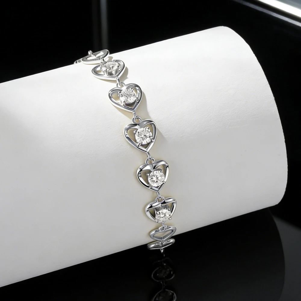 IOGOU Gold Plated 925 Silver Bracelet Heart Bracelets 4mm D Color Round Cut Moissanite Diamond Certified Fine Jewelry for Women