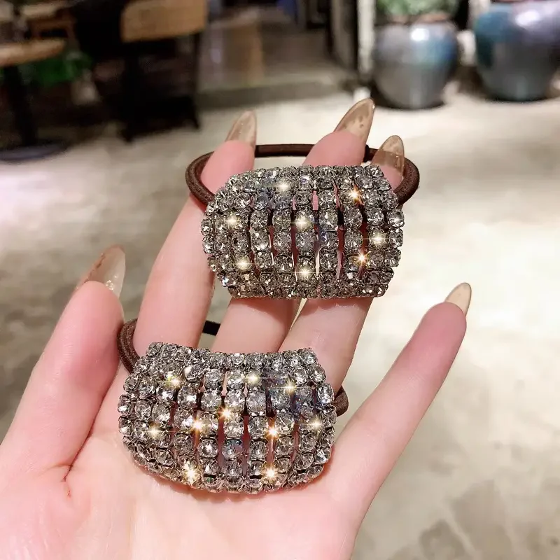 Sparkling rhinestone decoration hair ring elastic headband ponytail holder retro fashion hair clip for women and daily use