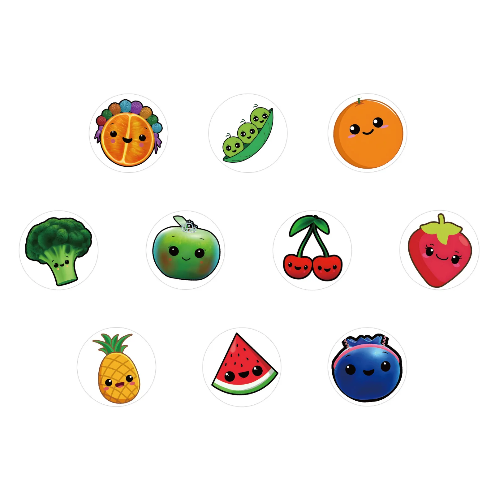 Autocollants de récompense de dessin animé pour la fête d\'anniversaire des enfants, fruits, bannière de ballon, réfrigérateur, étiquette de légumes,