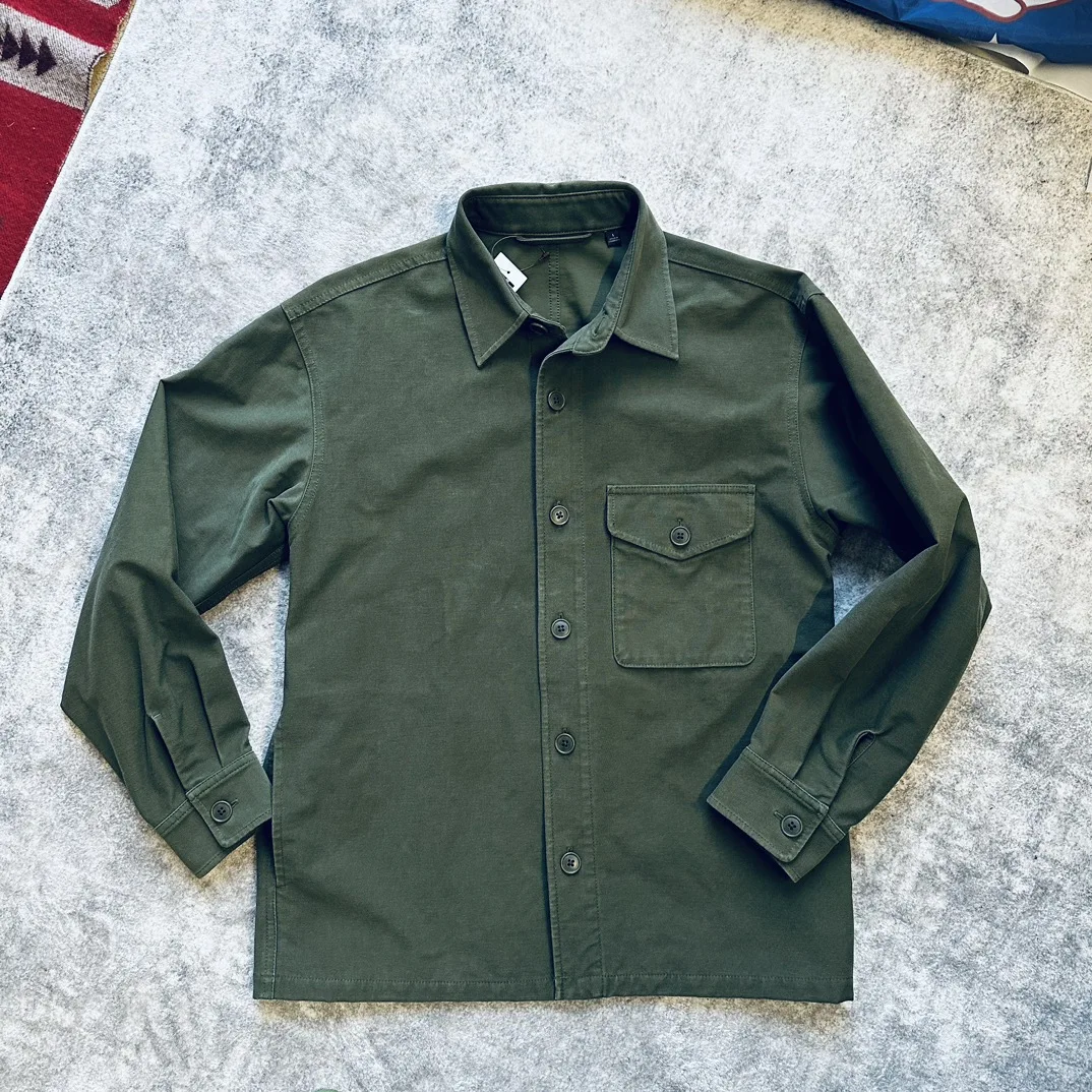 

Loose Fit Long Sleeve Pure Cotton Military Green Men's Casual Shirt Classic Collar Versatile Comfortable Breathable Fashionable