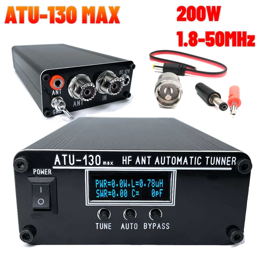 ATU-130 MAX Automatic Shortwave HF Antenna Tuner 1.8-50MHz 200W Miniature Shortwave Antenna Tuner Box Version of ATU-100 ATU100