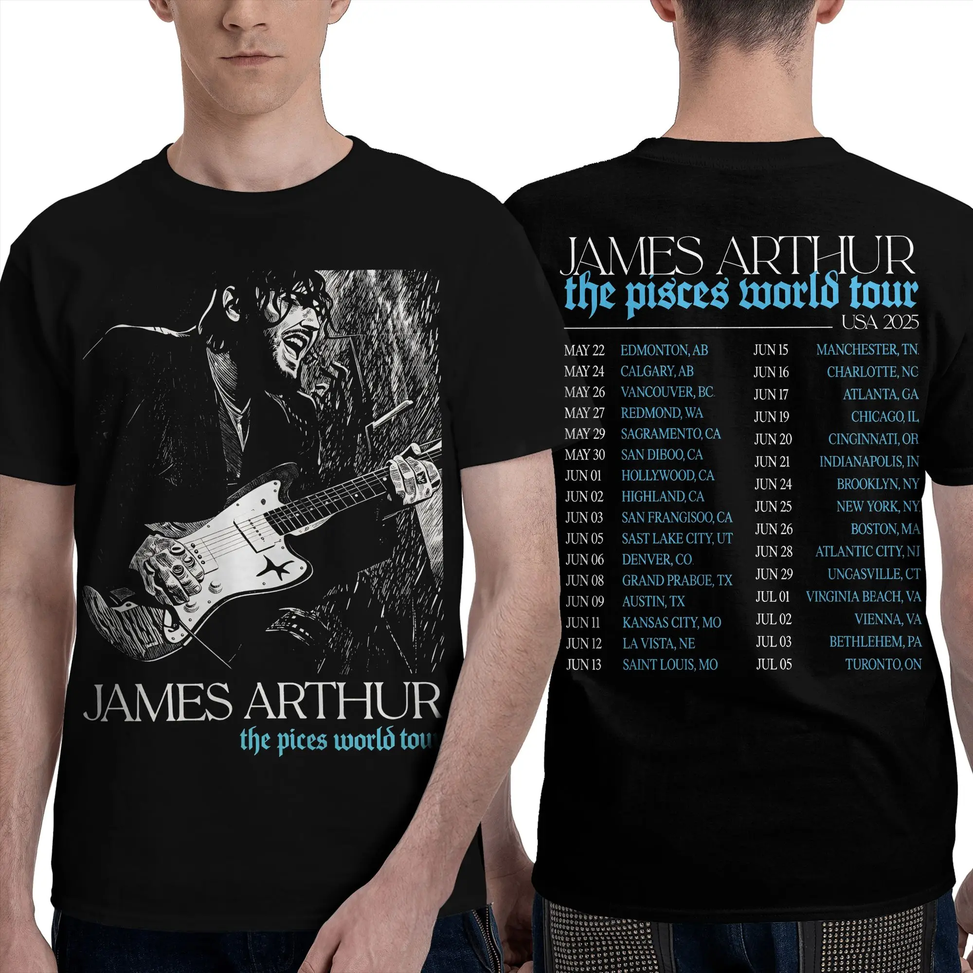 Streetwear T-Shirt 2026 James Arthur Pisces World Tour Cotton T-Shirts  Hip Hop Tshirt for Man Summer Y2K Short Sleeve Clothing