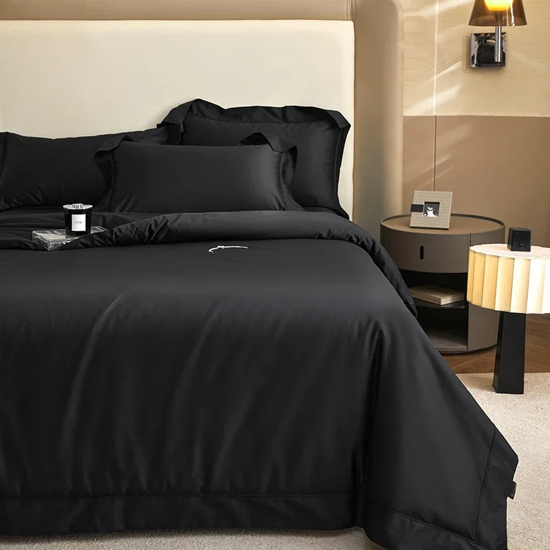 1400TC Egyptian Cotton Bedding Set, Luxury High Quality, Soft, Silky, Black, Duvet Cover, Flat, Fitted Bed Sheet, Pillowcases