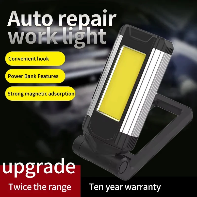 LED Flashlight Portable COB Magnetic Work Light Rechargeable Super Bright Camping Waterproof Car Repair Lamp with Brackets New