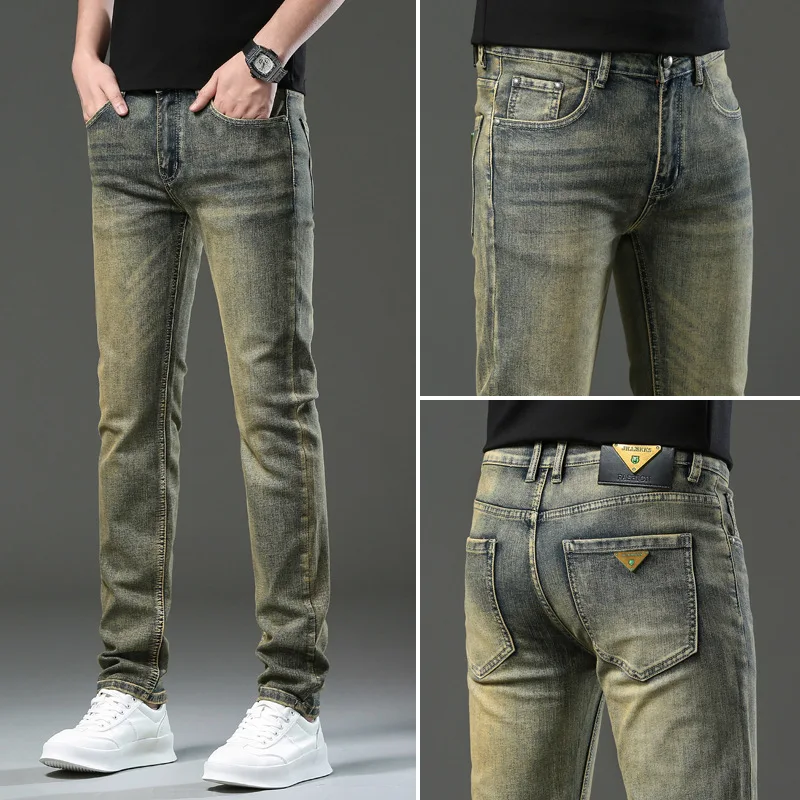 

Jeans mens denim pants slim fit retro stretch 2024 trousers for man streetwear Moto biker jeans high quality men's clothing