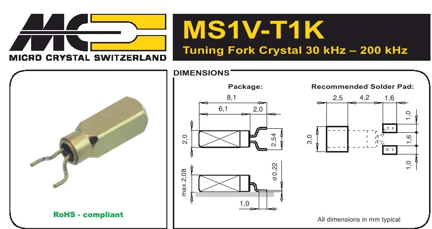 

20 шт./лот MS1V-T1K MICRO 32,768K 32,768 кГц 2*6 чипов электронные новые