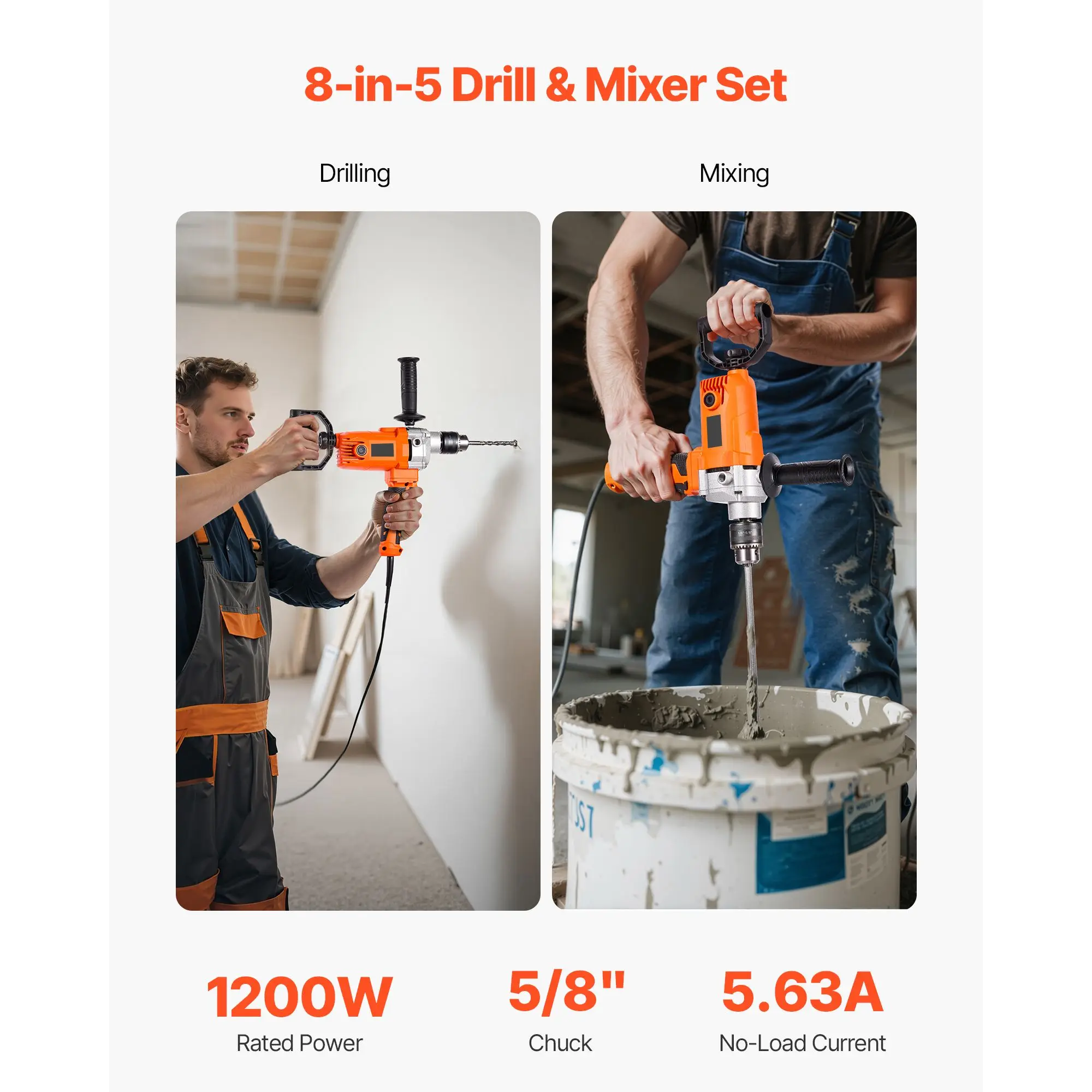 Drill Mixer, 5/8 inch Corded Electric Set, 0-750RPM 5.63A Mixing, Machine with D-Handle for & Blending, Handheld Cement Fodder