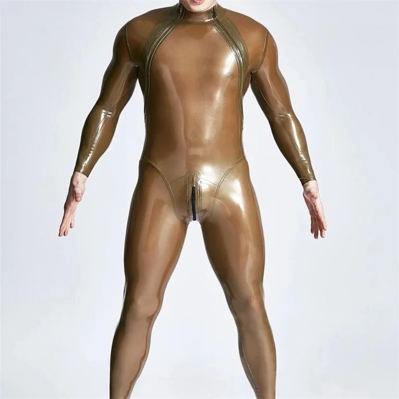 

Latex Catsuit Handmade Double Shoulders Zipper Men's Full Body Design Sexy Rubber Bodysuit Clothing NO Crotch Zip