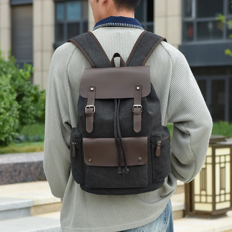 Large-Capacity Retro Backpack - Laptop-Friendly, Stylish Unique Design, Drawstring & Flip-Top, Fit for Travel & School