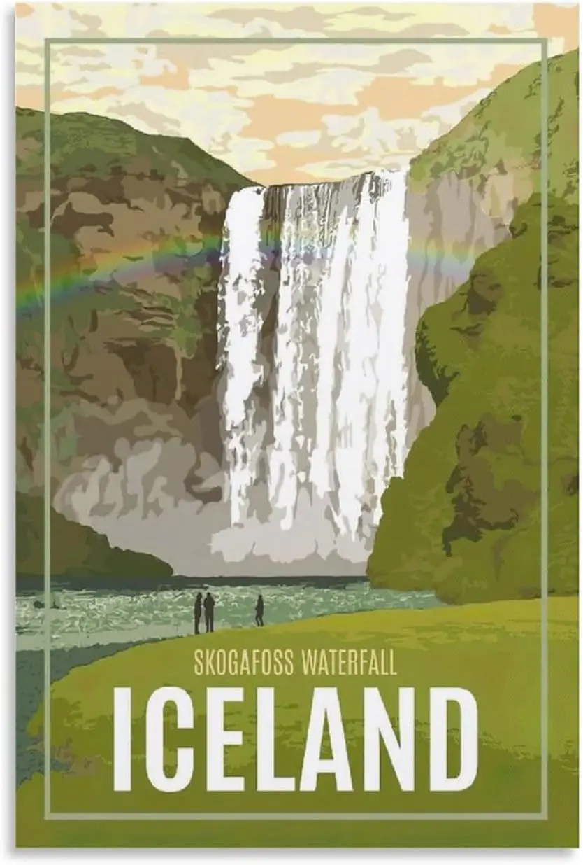 Travel Iceland Moutain Waterfall Tin Sign Modern Office Family Bedroom Wall Art Decorative Posters Room Home Decor 12x8in