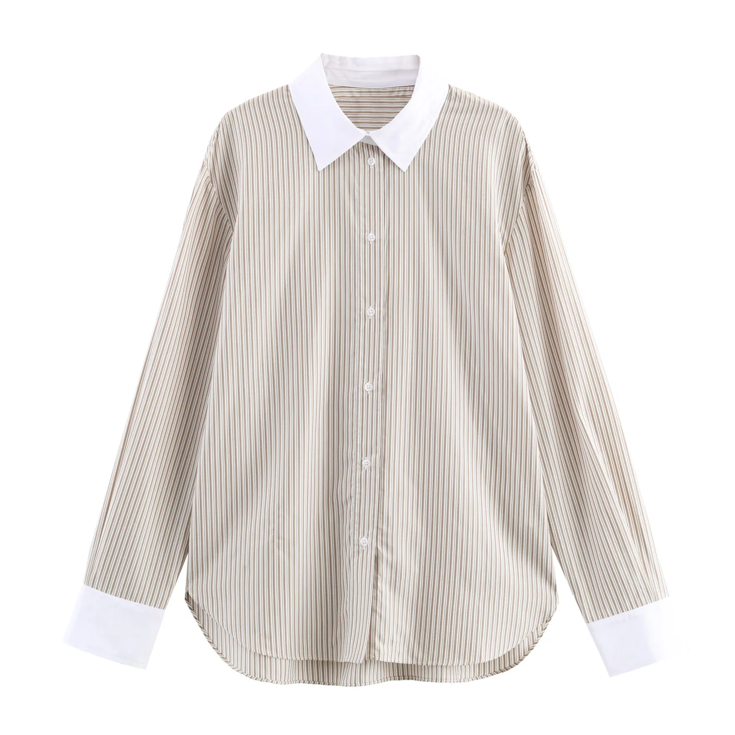 

Fashionable and Versatile Loose Color-Block Striped Shirt