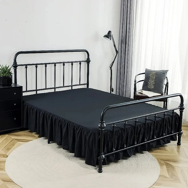 14 Inch High Ruffled Bed Skirt with Corner Slits & Platform, Dust Ruffle Valance, Soft Bedspread Cover