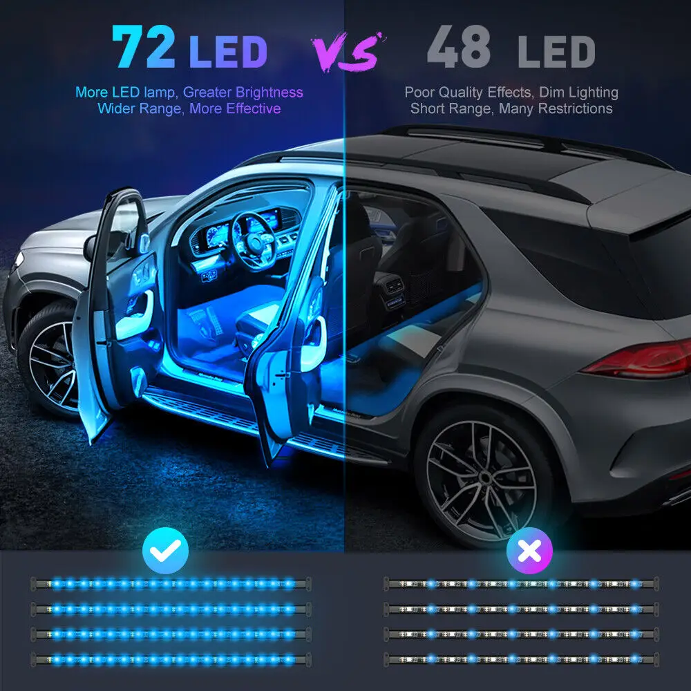 RGB LED-Leuchten Auto Innen boden Dekor Atmosphäre Streifen Lampe 72led super hell