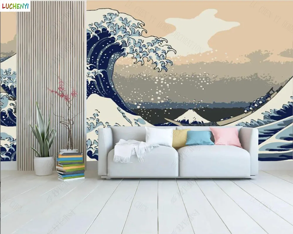 Papel de paredel waves ferry Japanese style layered abstract ocean wallpaper hand-painted  wall mural  wallpaper home decoration