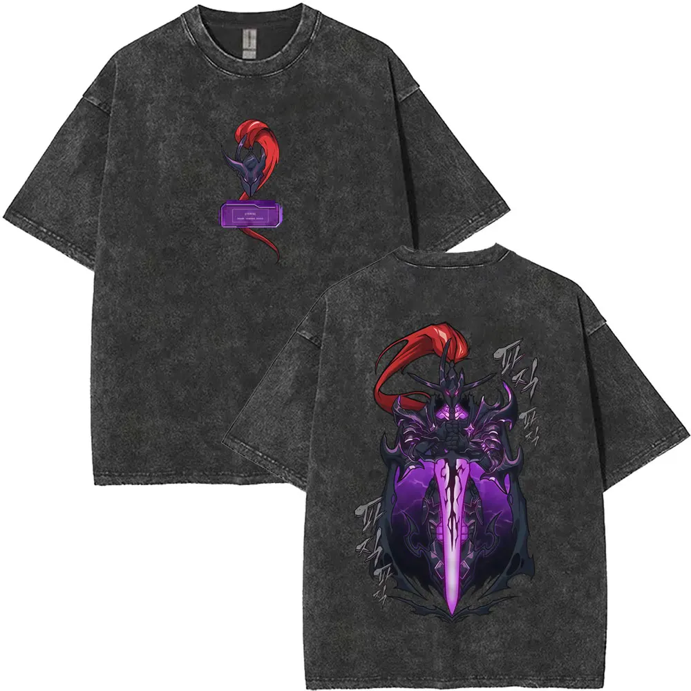 Camisetas Vintage lavadas de Anime Solo Niveling Sung Jin Woo Lgris para hombres y mujeres, camisetas informales de algodón de alta calidad, camiseta de gran tamaño