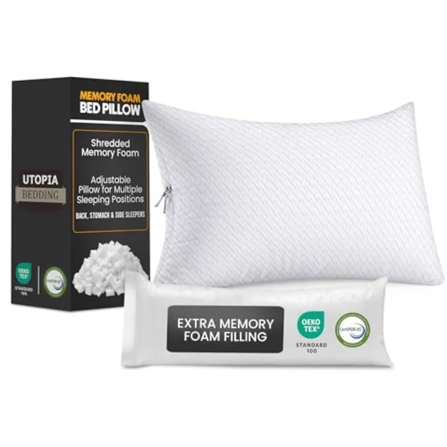 

Shredded Memory Foam Pillows Queen,Cooling Adjustable Bed Pillows for Sleeping with Washable Pillow Case, Back, Stomach and Sid