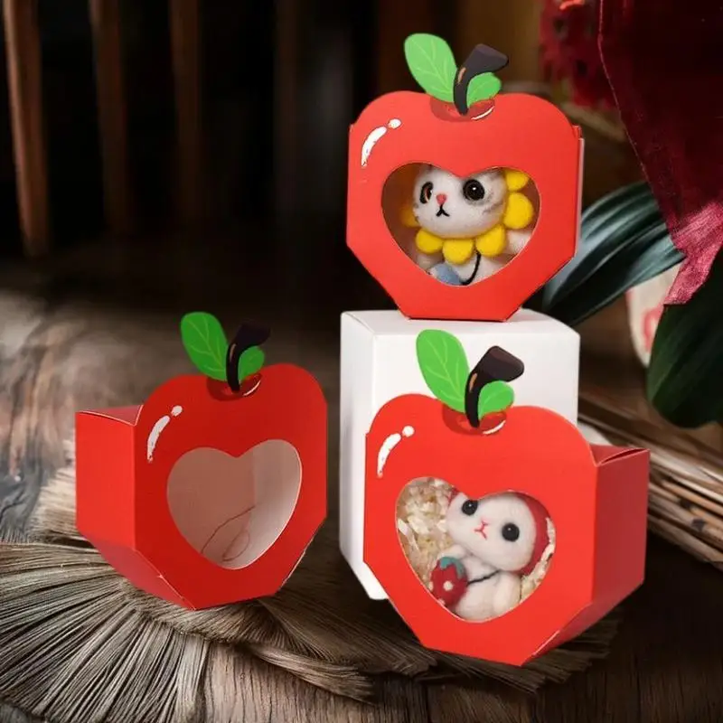 10Pcs Apple Window Candy Boxes Heart Winow Gift Box Mini Red Snack Sweet Paper Holder For School Birthday Outdoor Gadgets