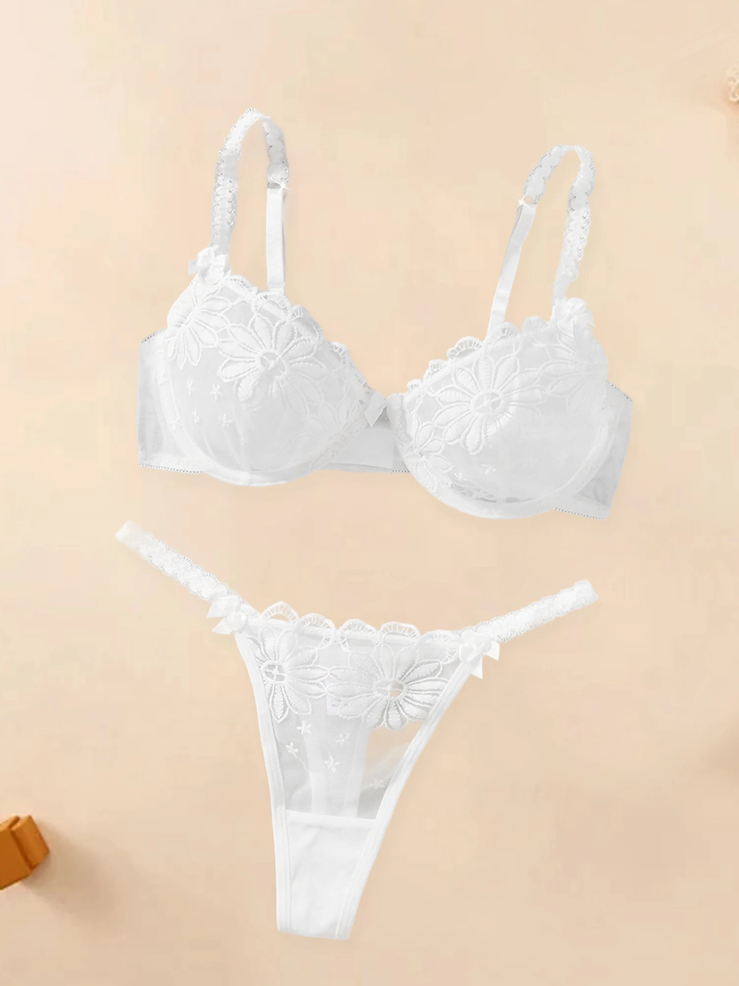 Set di lingerie sexy in pizzo Set di reggiseno e slip ricamati floreali con cintura a vita bassa Intimo intimo da donna in 2 pezzi