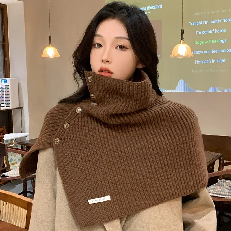 Poncho capa botón dividido chal de cuello alto mujer Otoño Invierno versión coreana jersey versátil capa de punto