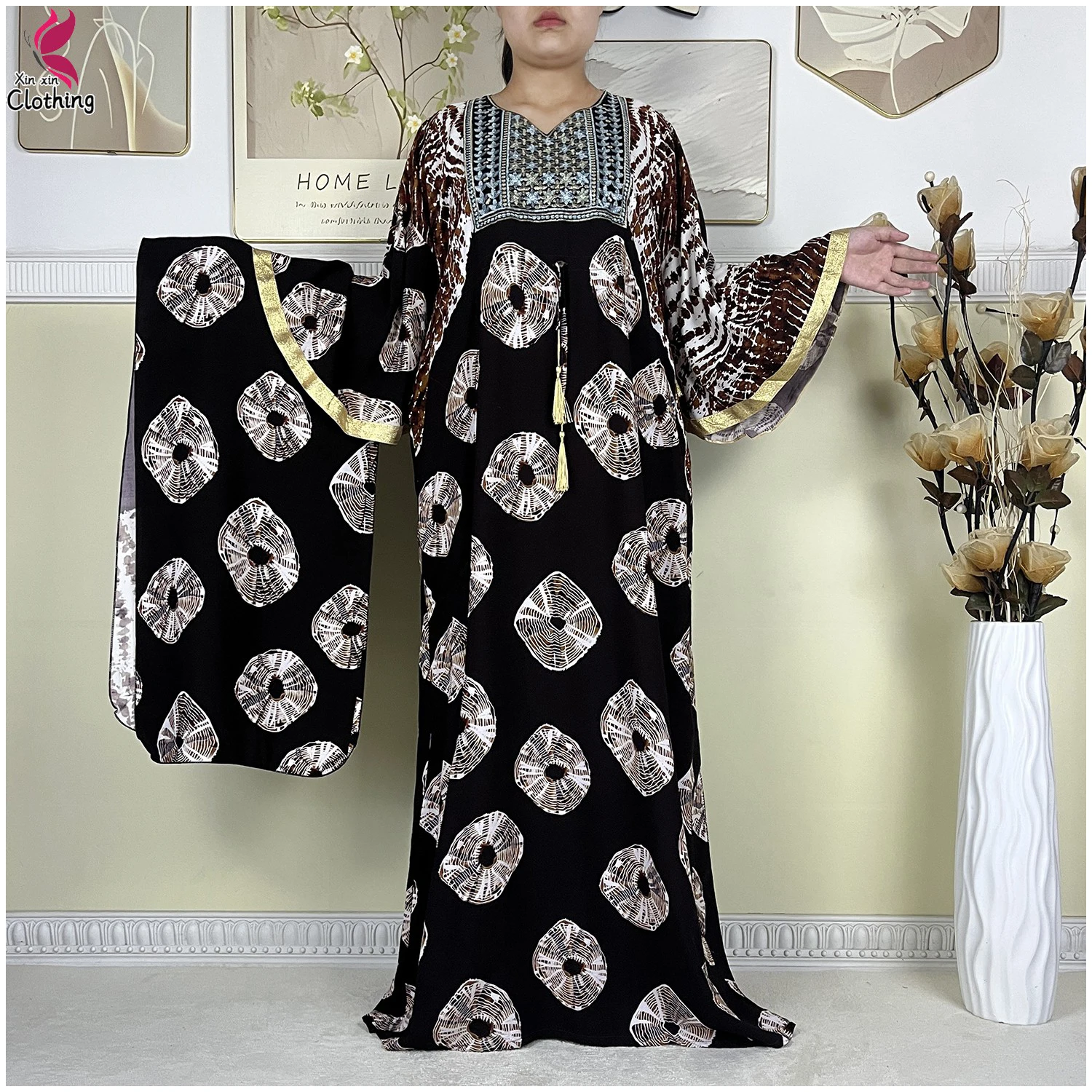 2025New موضة بدلة إسلامية امرأة Dashiki فستان عباية أفريقية الصيف Batwing كم القطن فضفاض فستان طويل سيدة فساتين إسلامية #1