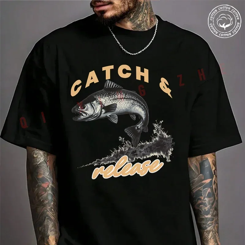 

2026 Men T Shirt Casual A Fish In Realistic Style In Black And White Design Moto T-shirt Graphic Cotton Motorbike Biker Tops Tee