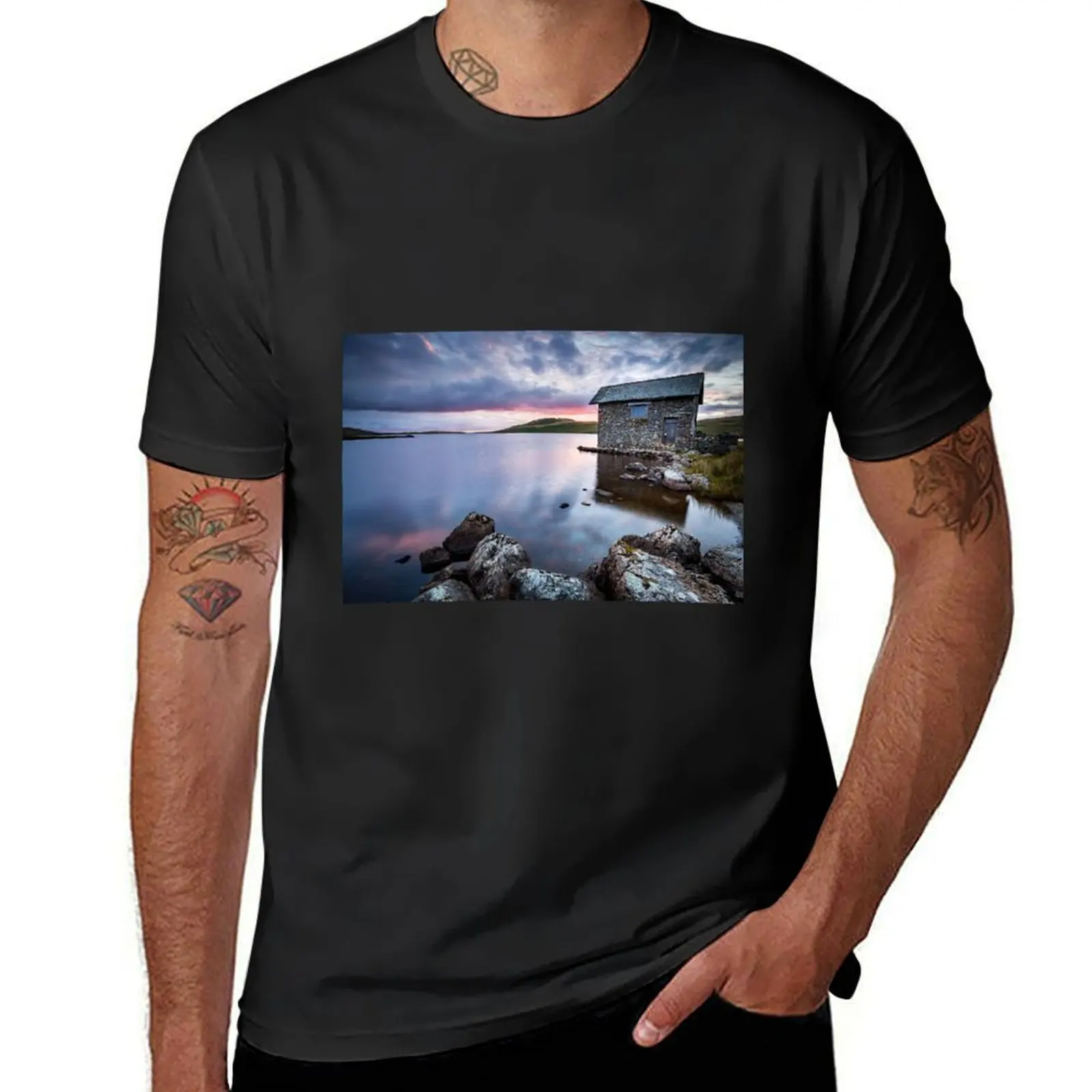 Summer sunset over the Old Boathouse at Devoke Water, Lake District. T-Shirt heavyweights Short sleeve tee Men's cotton t-shirt