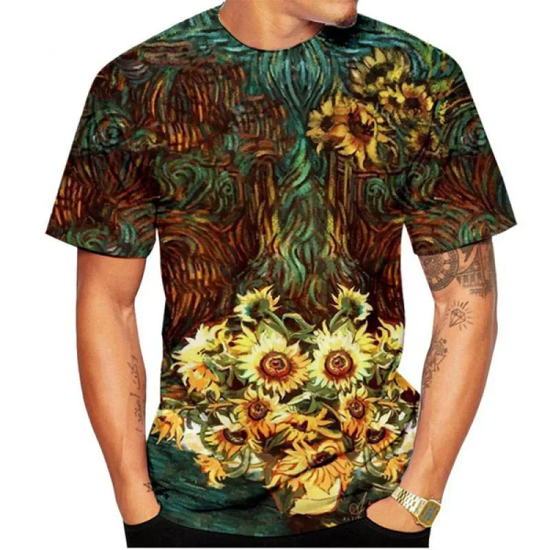 Summer Van Gogh Art Floral 3d Printed T-shirt Streetwear for Men Vintage Oversized O-neck Short-sleeved T-shirt Top Clothing