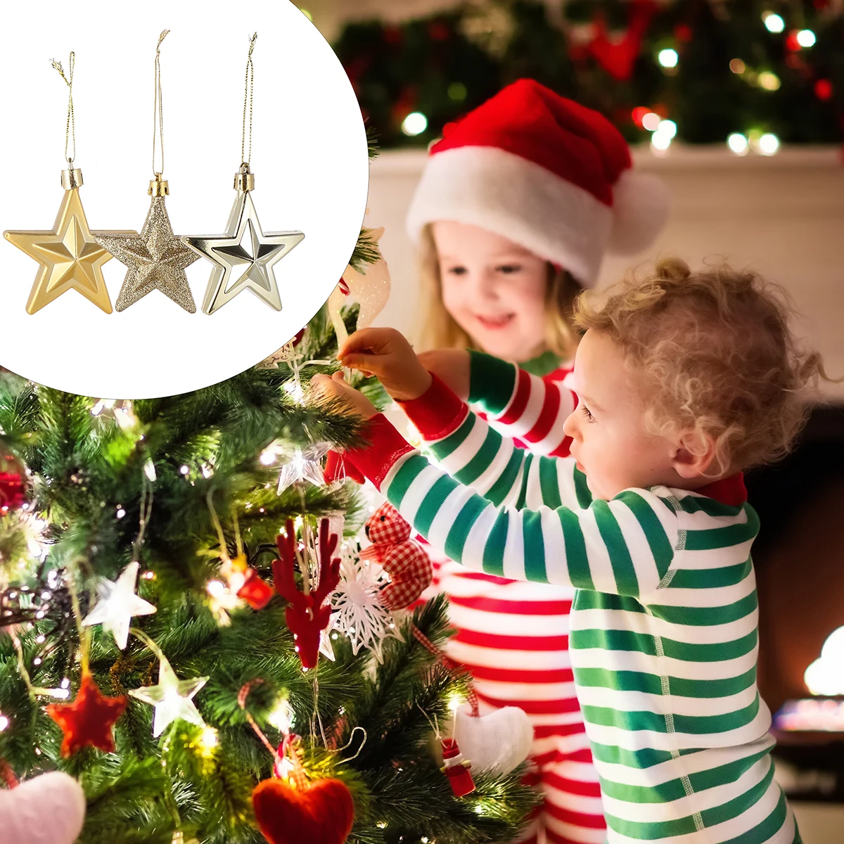 

18 Pcs Christmas Five-pointed Star Decorations Ornaments Silver Wreath for Tree Plastic Topper Bulk Extra Large