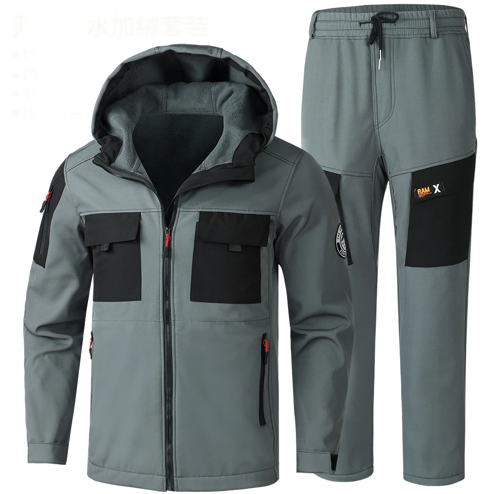 

Winter Men Hiking Thermal Sets Mens Climbing Waterproof Workwear Suits Tactical Jackets + Pants 2 Pieces Men Windbreaker Sets