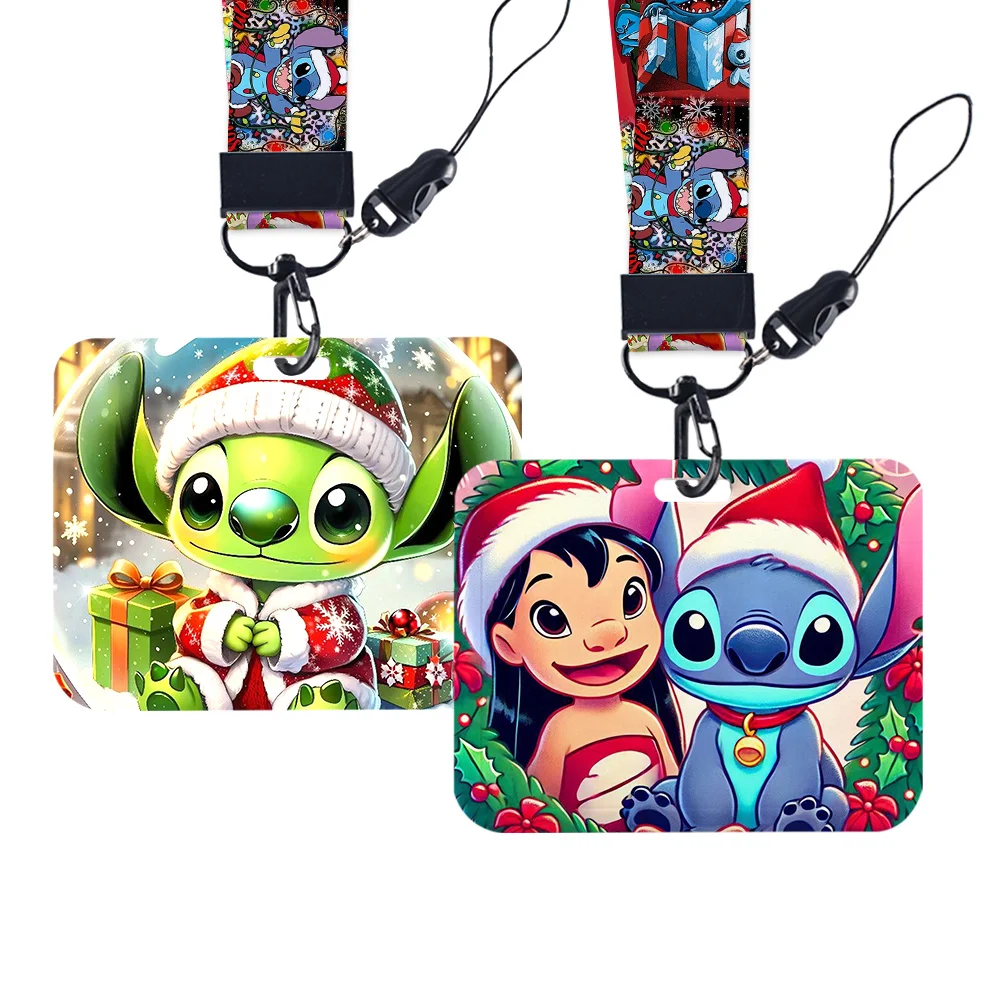 عطلة ديزني عيد الميلاد غرزة حامل البطاقة شارة اسم العمل مع سلاسل المفاتيح طالب بطاقة الهوية الحبل حامل الملحقات