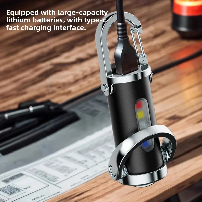 سلسلة مفاتيح محمولة معلقة على الخصر، مصباح كاشف صغير مقاوم للماء في حالات الطوارئ مع شحن USB وإضاءة قوية #5