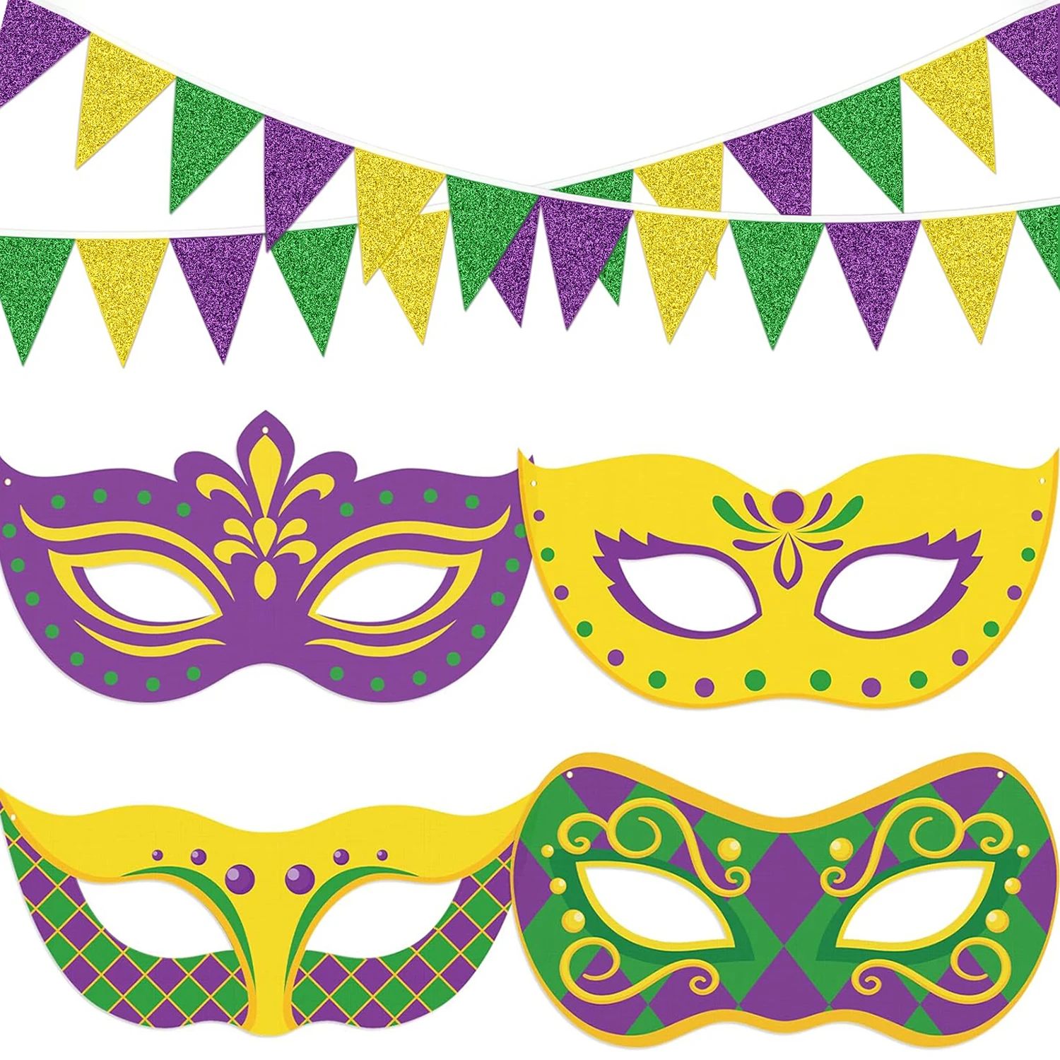 6 Stück Mardi Gras Gartenflaggen Wimpelkette Dekorationen Outdoor Karneval Lila Grün Gelb Wimpelgirlande für Hof Heim Balkon Deko