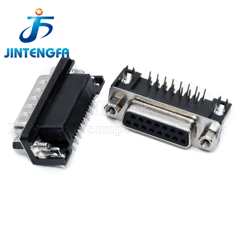 10PCS DB15 DR15 RS232 Black Male Female D-Sub Right Angle Double Row Pins PCB Mount VGA Port Connector Socket With Screw Nuts