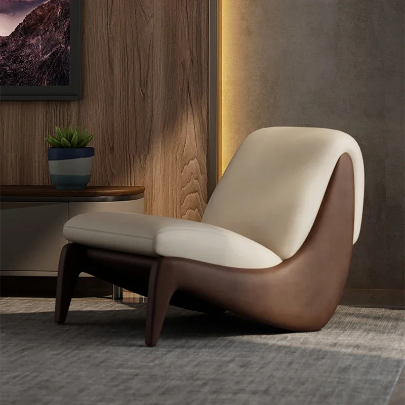 

Итальянский минималистичный стул для отдыха, дизайнерское кресло для гостиной, кожаное искусство, ленивая высокая спинка, кремовый стиль, соответствующий цвету, одиночный диван