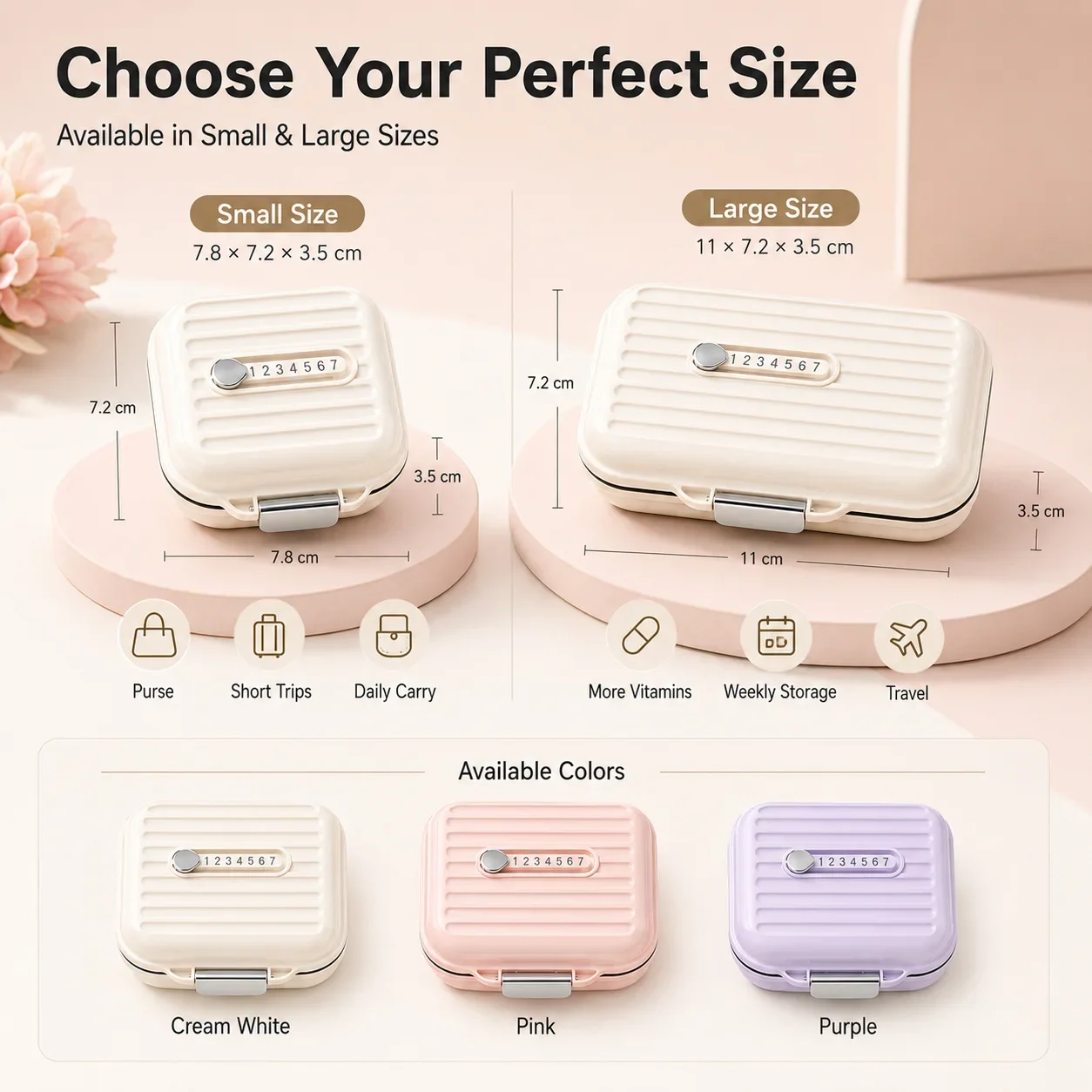Portable Travel Pill Organizer 7 Compartments Vitamin Organizer Medicine Box Pill Case Daily Supplement Storage Box 5