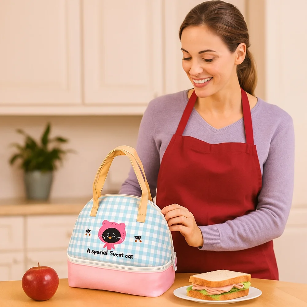 Сумка для обеда с мультяшным котом, легкая изолированная большая сумка, сумка в корейском стиле, ручная сумка, модный дизайн, маленькая большая сумка