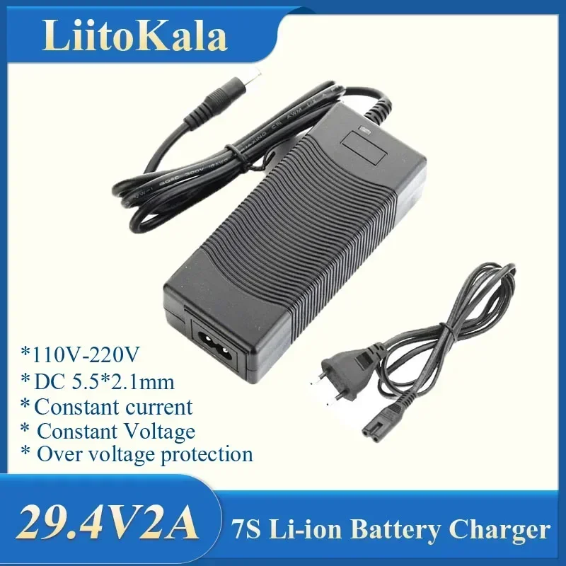 

LiitoKala 7S-29.4V2A High quality electric bike lithium 18650 charger for 24V 2A lithium battery pack Plug connector charger