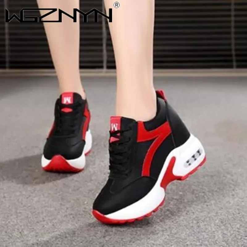 2025 Women Autumn Casual Platform Shoes Fashion High Heels Woman Wedges Sneakers Shoes 10CM Heigh Increasing Outdoor White Shoes