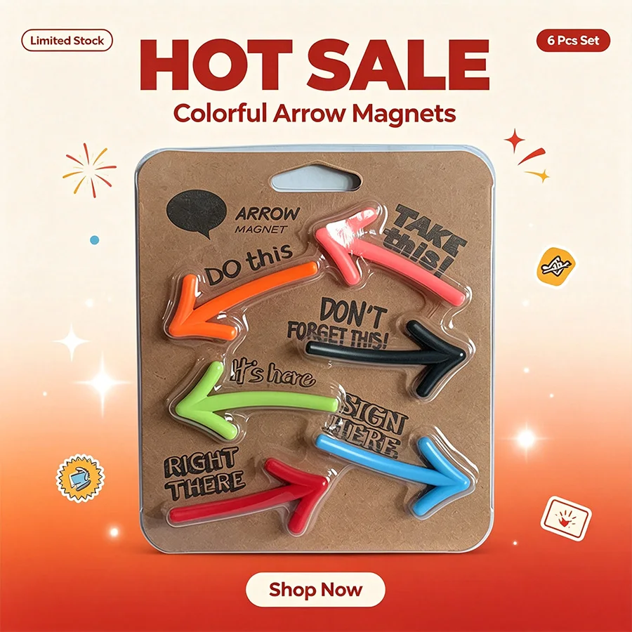 Solid Plastic Arrow Shaped Fridge Magnets Magnetic Push Pins Note Holding Function for Refrigerator Whiteboard Office Kitchen